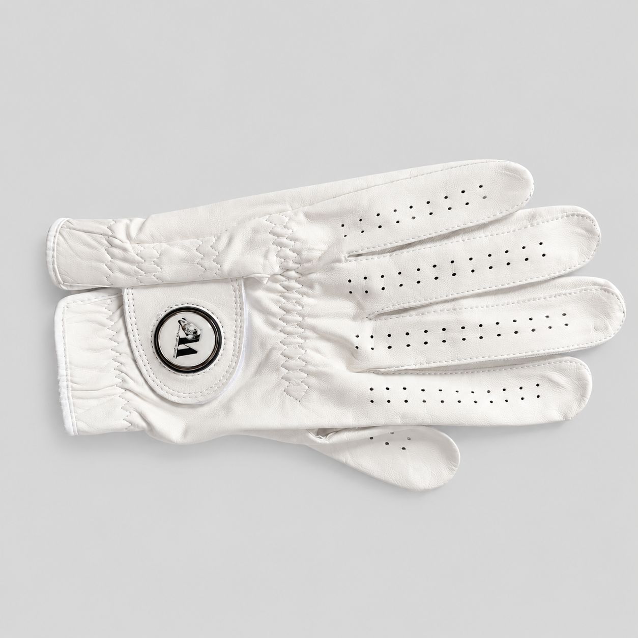 Turnberry Golf Glove White Cabretta Leather Magnetic Ball Marker